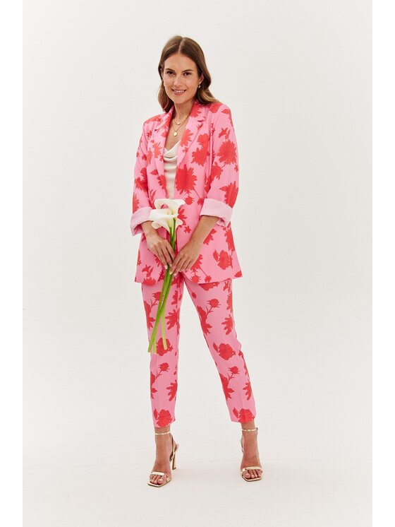 NAOKO NAOKO Kalhoty z materiálu More Amore Růžová Regular Fit