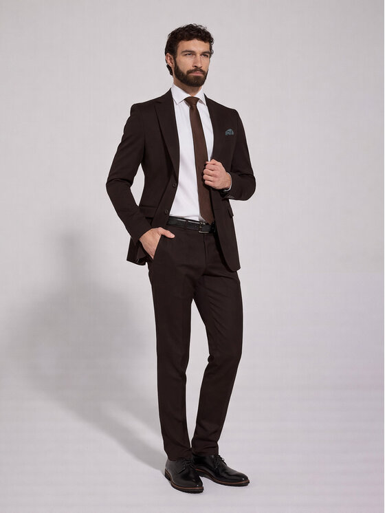 VILLARO VILLARO Garnitur GAR017 Brązowy Slim Fit