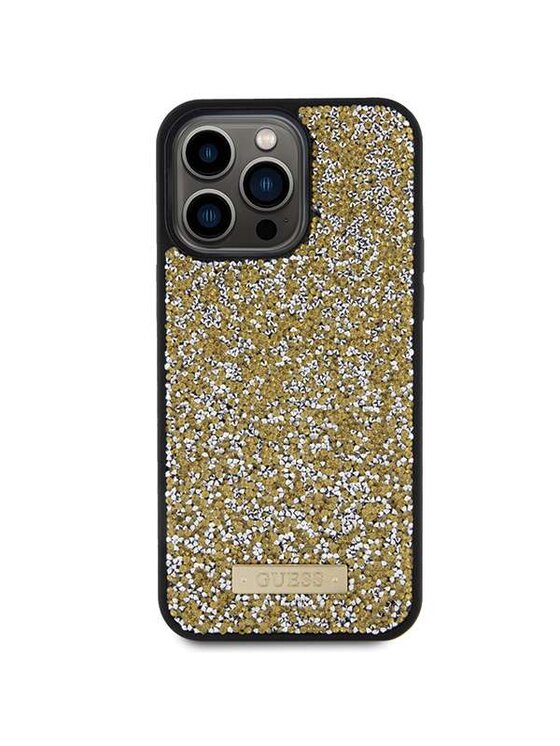 Guess Guess Etui na telefon Rhinestone Metal Logo Złoty