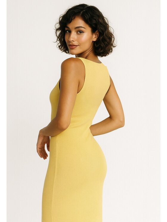 Nudyess Nudyess Sukienka letnia Louisiana midi z prążka Żółty Fitted Fit