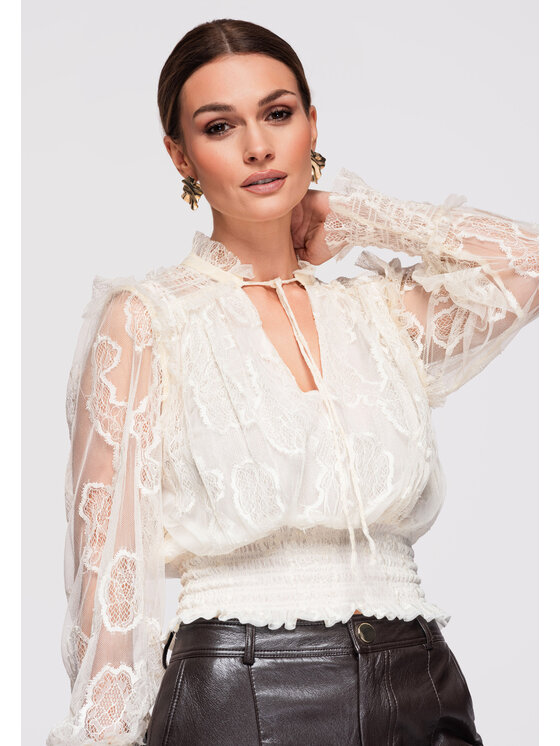 Ombre Ombre Bluzka OW-TS-E0012 Écru Loose Fit