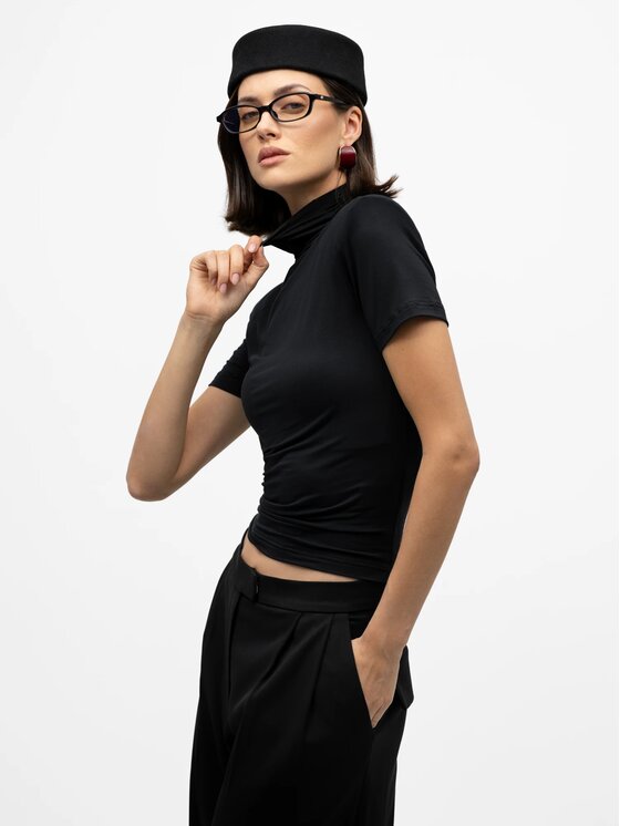 MANDRAGORA MANDRAGORA Bluzka Ablo Czarny Slim Fit