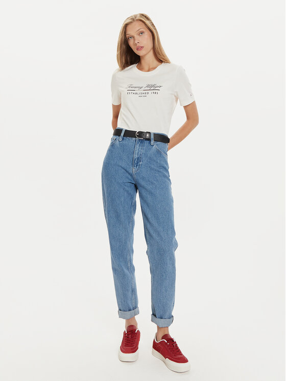 Tommy Hilfiger Tommy Hilfiger Tričko Script Graphic WW0WW43502 Écru Regular Fit
