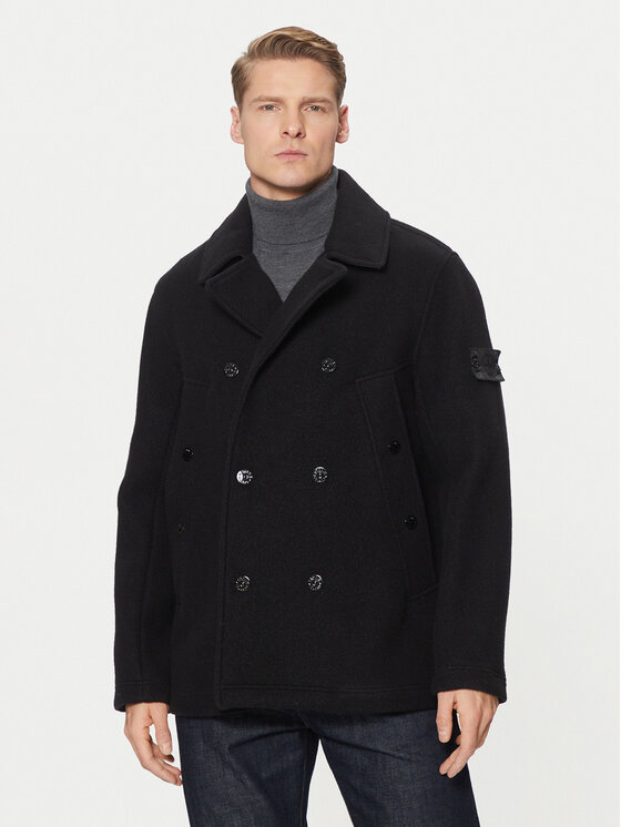 Stone Island Vlnený kabát 8115441F5 Čierna Regular Fit