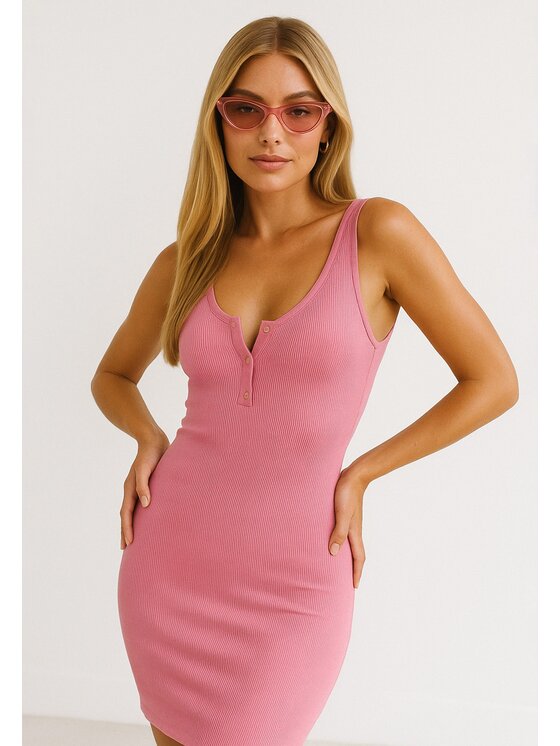 Nudyess Nudyess Letné šaty Louisiana mimi z prążka Ružová Fitted Fit