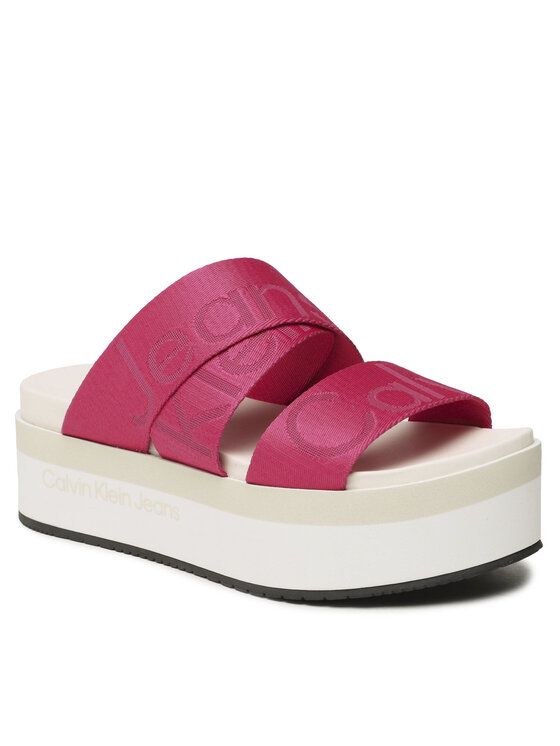 Calvin Klein Jeans Natikači Flatform Sandal Webbing YW0YW00966 Roza