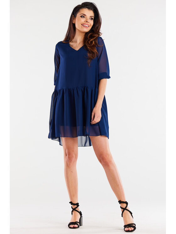 Awama Awama Sukienka letnia A514 Granatowy Basic Fit