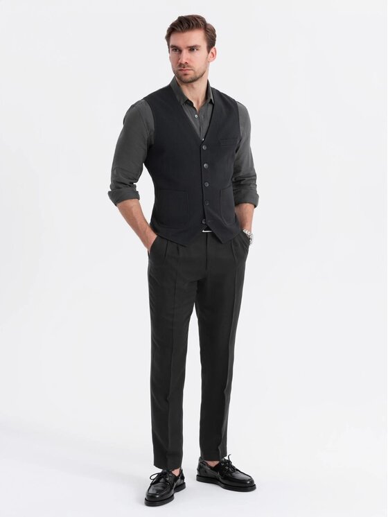 Ombre Ombre Kamizelka garniturowa OM-BLZV-0146 Czarny Slim Fit