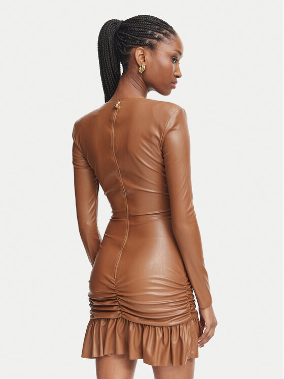 Elisabetta Franchi Elisabetta Franchi Tehisnahast kleit AB-989-66E2-V400 Helepruun Slim Fit