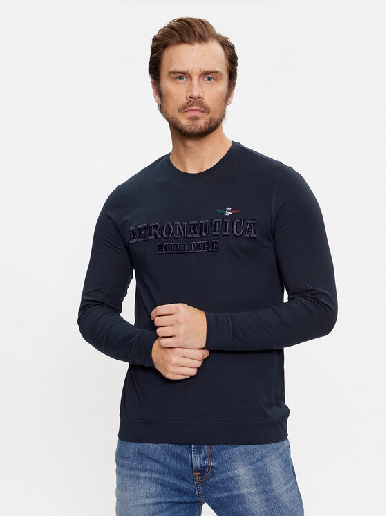 Aeronautica Militare Majica z dolgimi rokavi 232TS2156J597 Mornarsko modra Regular Fit