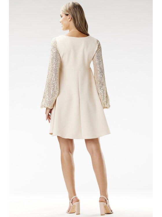 Awama Awama Sukienka wieczorowa A694 Beżowy Basic Fit