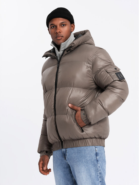 Ombre Ombre Kurtka puchowa OM-JAHP-0207 Beżowy Regular Fit