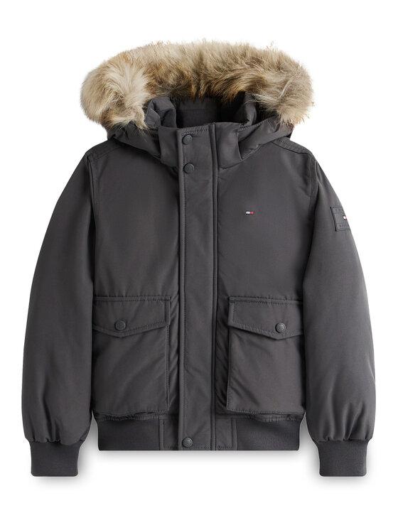 Tommy Hilfiger Tommy Hilfiger Зимно яке Hooded Fake Fur Bomber KB0KB09887 Сив Regular Fit