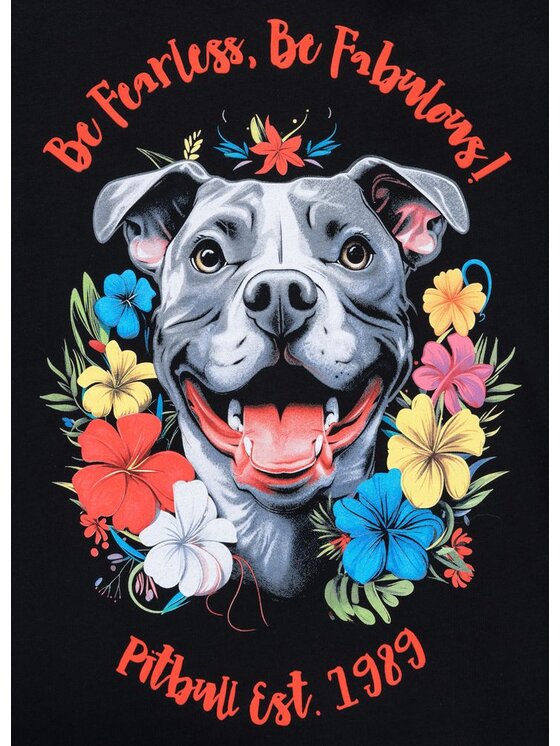 PITBULL PITBULL T-Shirt Koszulka damska HAPPY PIT 2 L Czarny Regular Fit