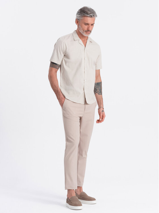 Ombre Ombre Košile OM-SHSS-0168 Écru Regular Fit