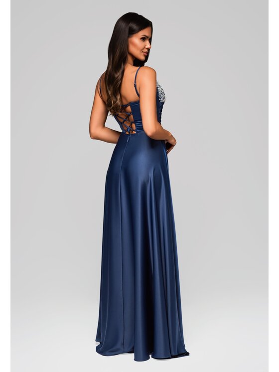 Ombre Ombre Sukienka wieczorowa LA-OM-DLR223 Granatowy Regular Fit