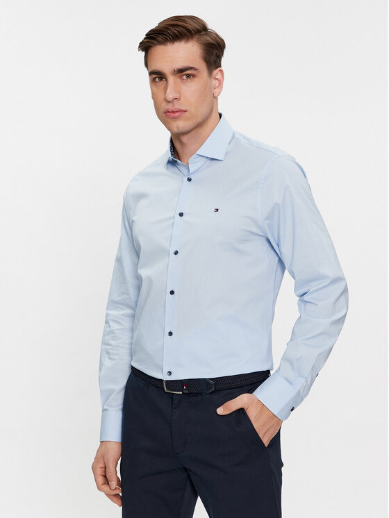 Tommy Hilfiger Tommy Hilfiger Marškiniai Cl Stretch Poplin Contrast Shirt MW0MW34259 Žydra Regular Fit