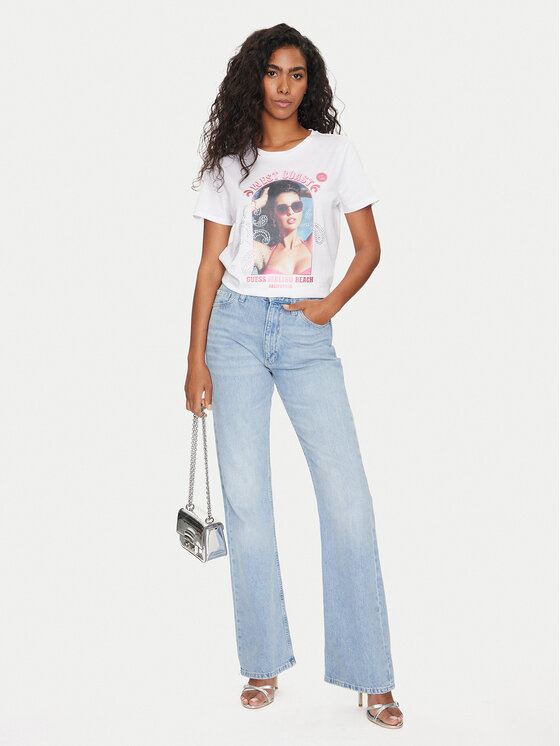 Guess Guess Marškinėliai Ss Malibu Girl Easy W4GI54 K9RM1 Balta Regular Fit