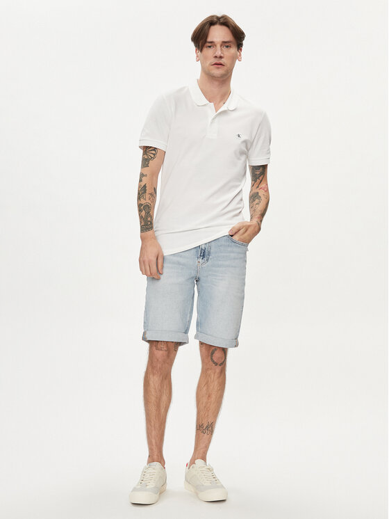 Calvin Klein Jeans Calvin Klein Jeans Тениска с яка и копчета Embro Badge J30J325269 Бял Slim Fit