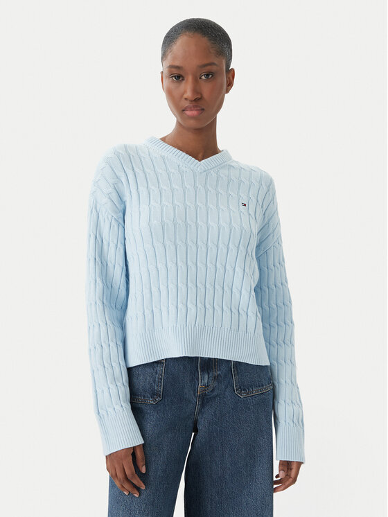 Tommy Hilfiger Pulover WW0WW48433 Albastru deschis Regular Fit