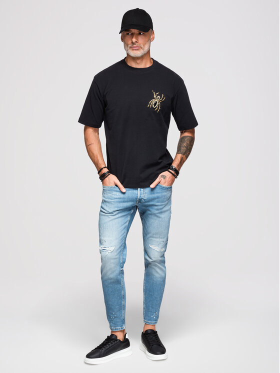Ombre Ombre T-Shirt OM-TSCT-0277 Czarny Loose Fit