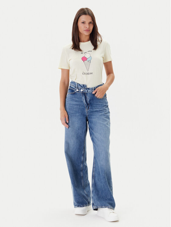 ONLY ONLY Тишърт Fun Life 15349901 Жълт Regular Fit