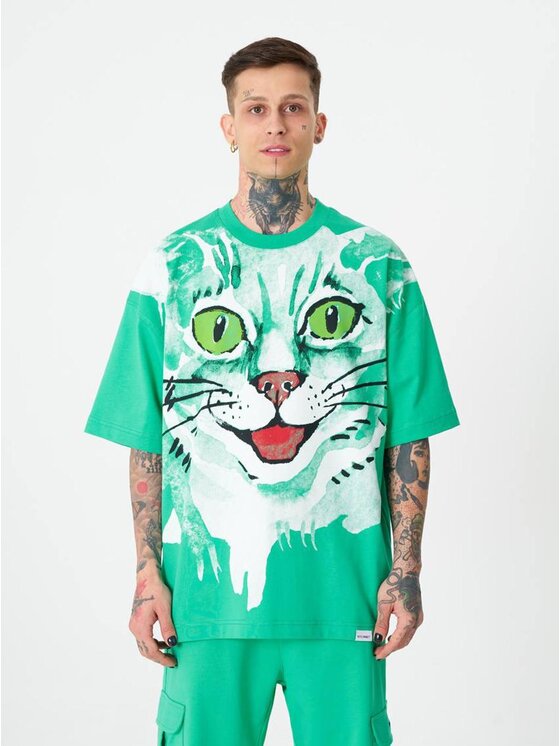 Machinist Machinist T-Shirt Koszulka Z Krótkim Rękawem Męska Oversize Zielona Machinist Runaway Cat S Zielony Oversize