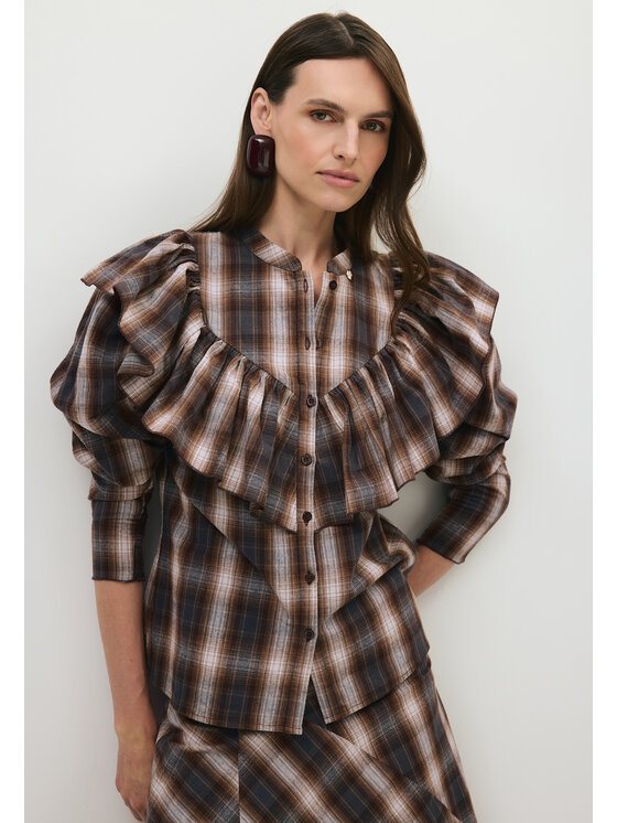 BIZUU BIZUU Bluzka ANTUANA CHECKED SHIRT Brązowy Standard Fit