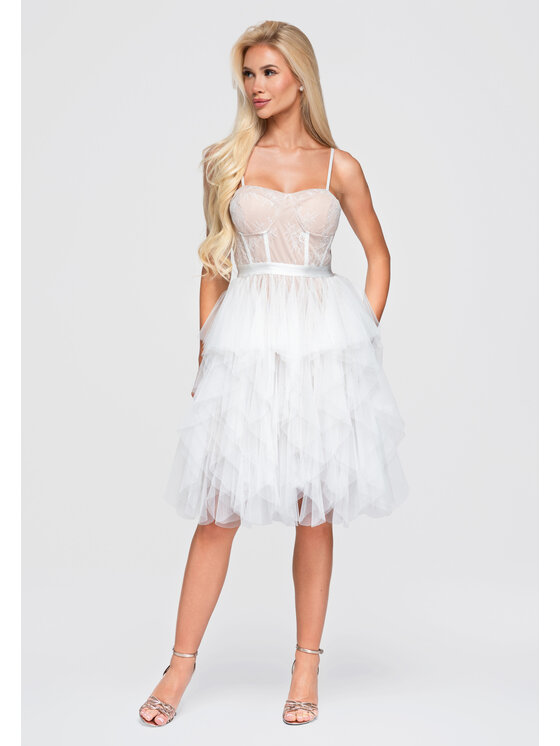 Ombre Ombre Sukienka wieczorowa LA-OM-DLR398 Biały Slim Fit