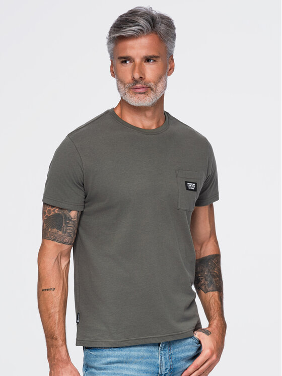 Ombre Ombre T-Shirt OM-TSCT-0305 Szary ciemny Regular Fit