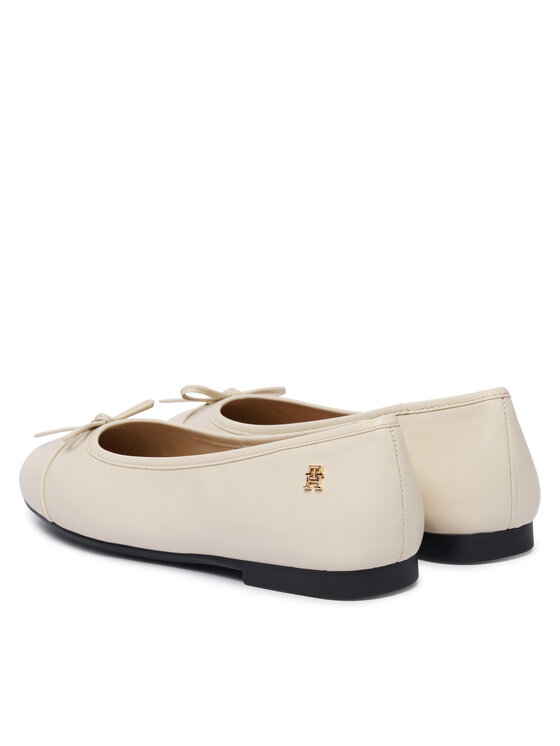 Tommy Hilfiger Tommy Hilfiger Balerīnas Hilfiger Smooth Lthr Ballet FW0FW09241 Écru