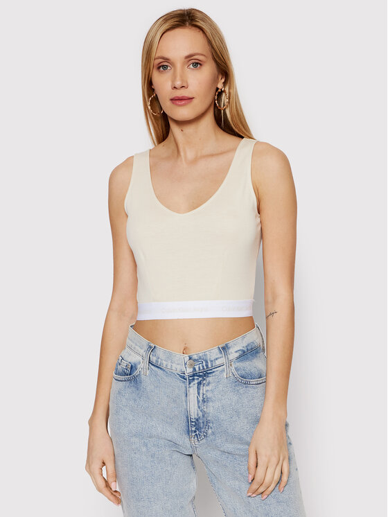 Calvin Klein Jeans Top J20J218278 Bej Slim Fit