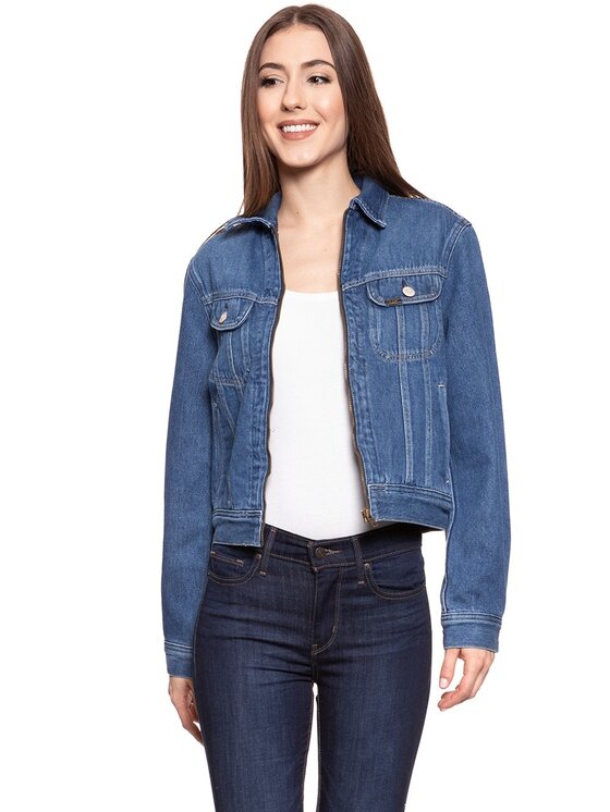 Lee Lee Kurtka damska RIDER CROPPED Niebieski Slim Fit