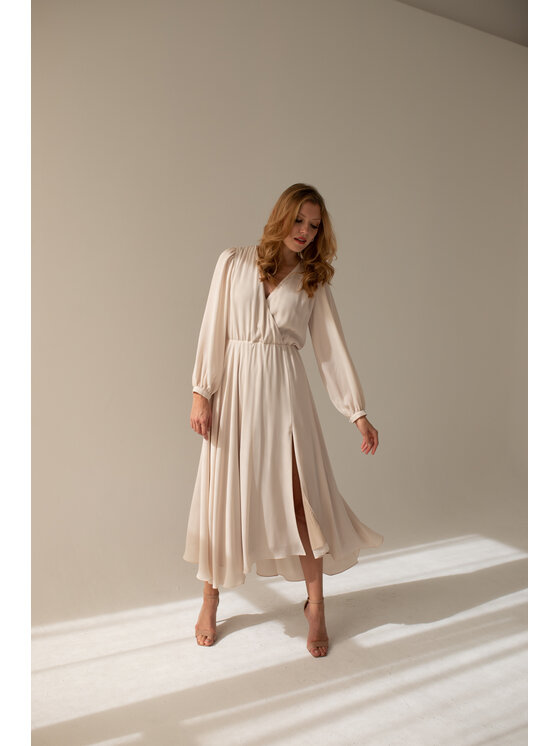 Entelier Entelier Sukienka wieczorowa maxi Beżowy Comfortable Fit