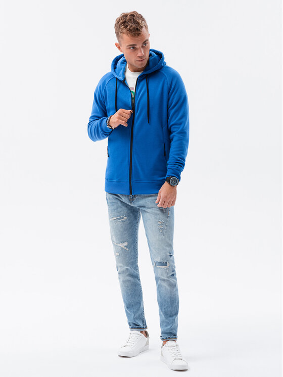 Ombre Ombre Mikina OM-SSZP-0124 Modrá Regular Fit