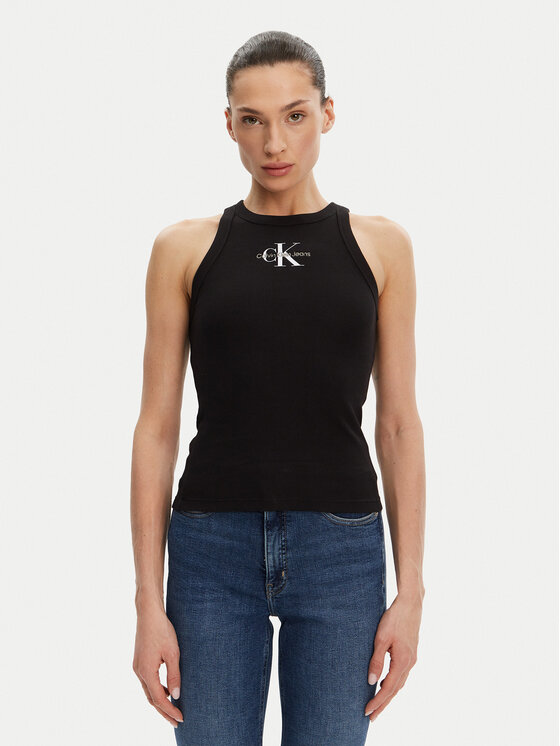 Calvin Klein Jeans Calvin Klein Jeans Felső Monologo J20J225301 Fekete Slim Fit