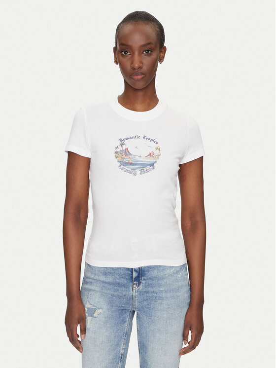 Tommy Jeans Tommy Jeans Majica Romance DW0DW21342 Écru Slim Fit