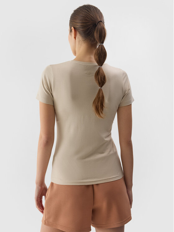4F 4F Tričko 4FWSS24TTSHF1267-83S Hnedá Slim Fit