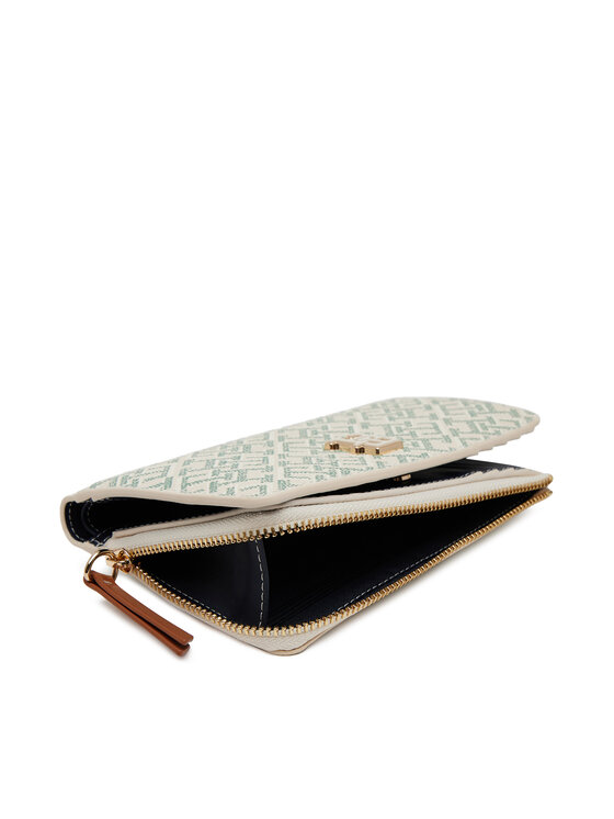 Tommy Hilfiger Tommy Hilfiger Portofel Mare de Damă Th Monoplay Leather Med 7 Wallet AW0AW17417 Écru