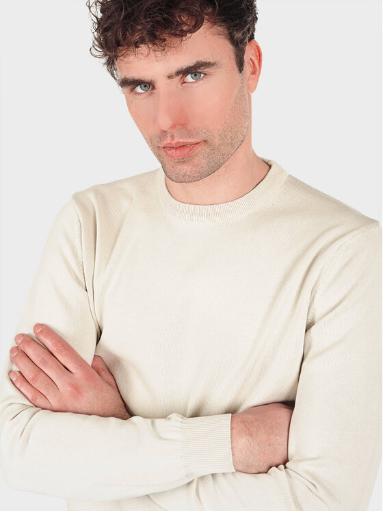 Evenemen Evenemen Sweter Round Neck Light Beige Beżowy Slim Fit