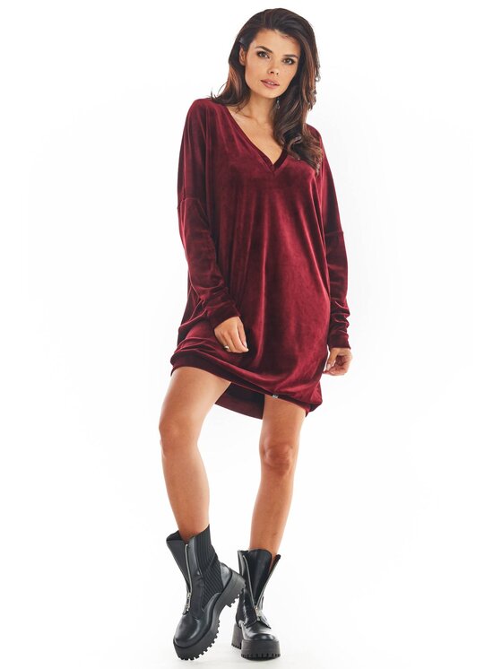 Awama Awama Vestito di maglia A378 Bordeaux Basic Fit