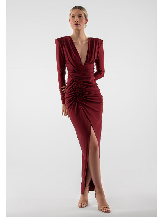 sax35th sax35th Sukienka wieczorowa STARDUST Bordowy Slim Fit