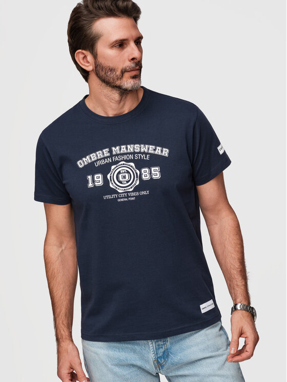 Ombre Ombre T-Shirt OM-TSPT-0269 Granatowy Regular Fit