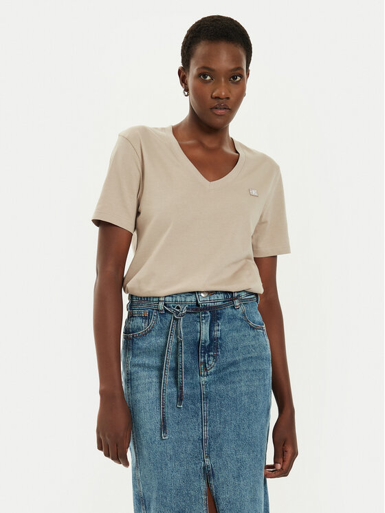 Calvin Klein Jeans Calvin Klein Jeans T-shirt Embro Badge J20J222560 Bež Regular Fit
