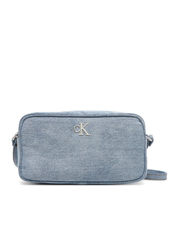 Geantă Calvin Klein Denim Ew Double Zip Camera Bag LV04F3226G Albastru celest