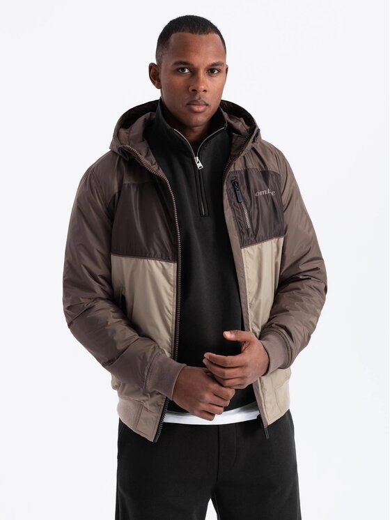 Ombre Ombre Kurtka przejściowa OM-JANP-0194 Beżowy Regular Fit