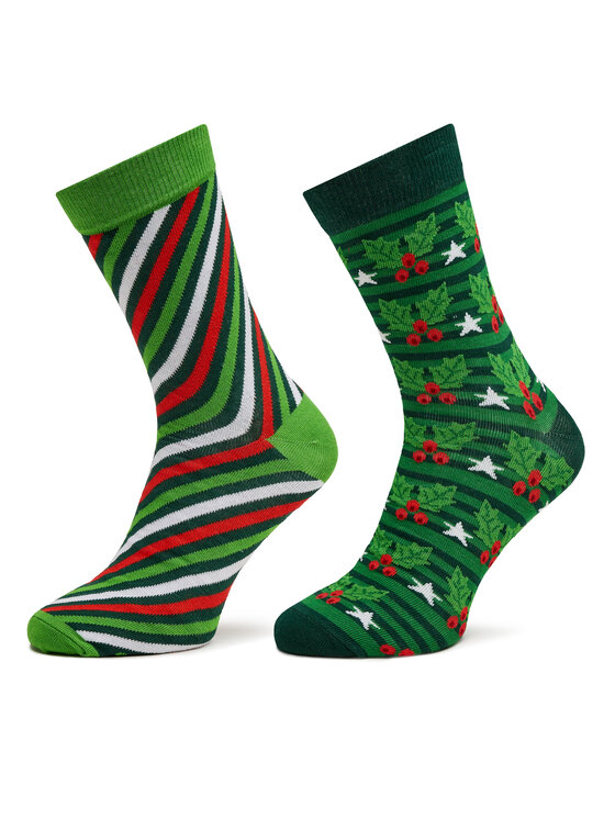 Set de 2 perechi de șosete lungi pentru bărbați Rainbow Socks Xmas Socks Balls Adults Gifts Pak 2 Verde