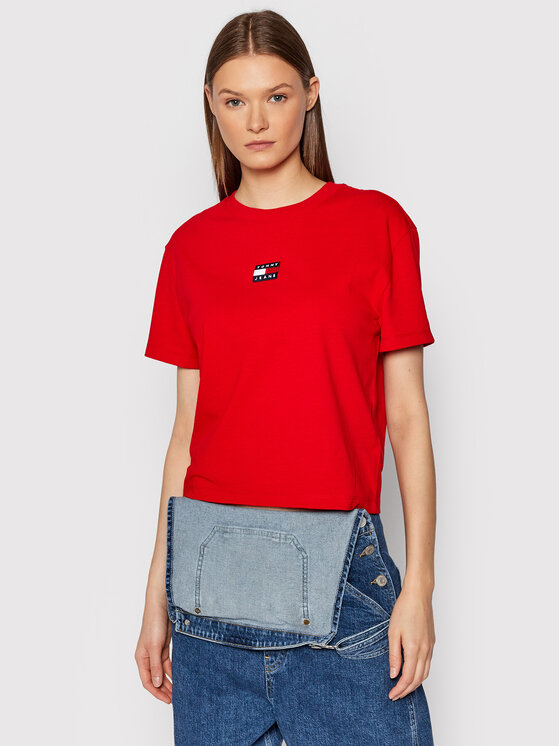 Tommy Jeans Marškinėliai Center Badge DW0DW10404 Raudona Regular Fit •  Modivo.lt