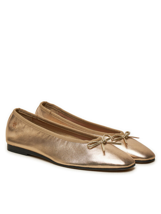 Tommy Hilfiger Tommy Hilfiger Μπαλαρίνες Ballerina Soft Leather Metallic FW0FW08452 Χρυσό