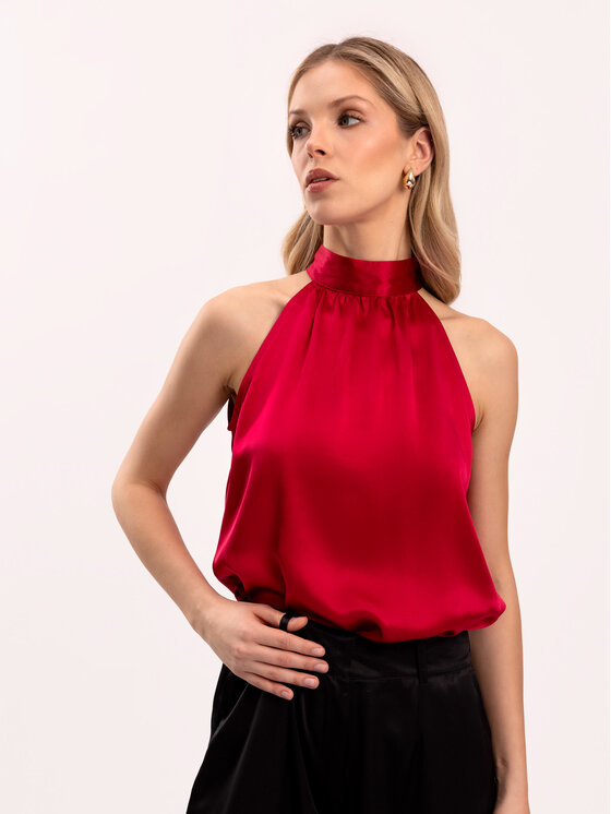Cat&Cat Cat&Cat Top jedwabny z dekoltem typu halter Czerwony Regular Fit